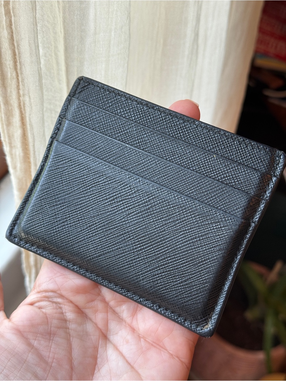 Prada Black Saffiano Leather Card Holder with Gold Logo Plaque - Picture 4 of 6
